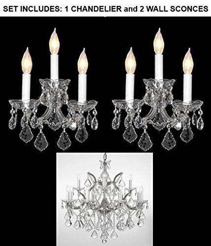 Set Of 3 - 1 Crystal Chandelier Lighting H 30" W 22" And 2 Maria Theresa Wall Sconce Crystal Lighting H14" x W11.5" Trimmed With Spectra (Tm) Crystal - Reliable Crystal Quality By Swarovski - 1Ea-Cs/B7/21532/12+1 + 2Ea-Cs/2813/3-Sw A500-